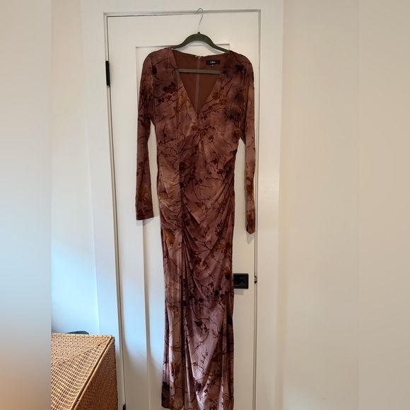 Lulu’s Dynamic Sensation Dark Mauve Floral Velvet Burnout Maxi Dress - Picture 8 of 9